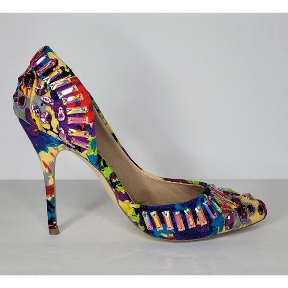 STEVE MADDEN Galactik D'Orsay Stiletto Pumps Heels Multicolor Jeweled sz 8.5 - Picture 5 of 13